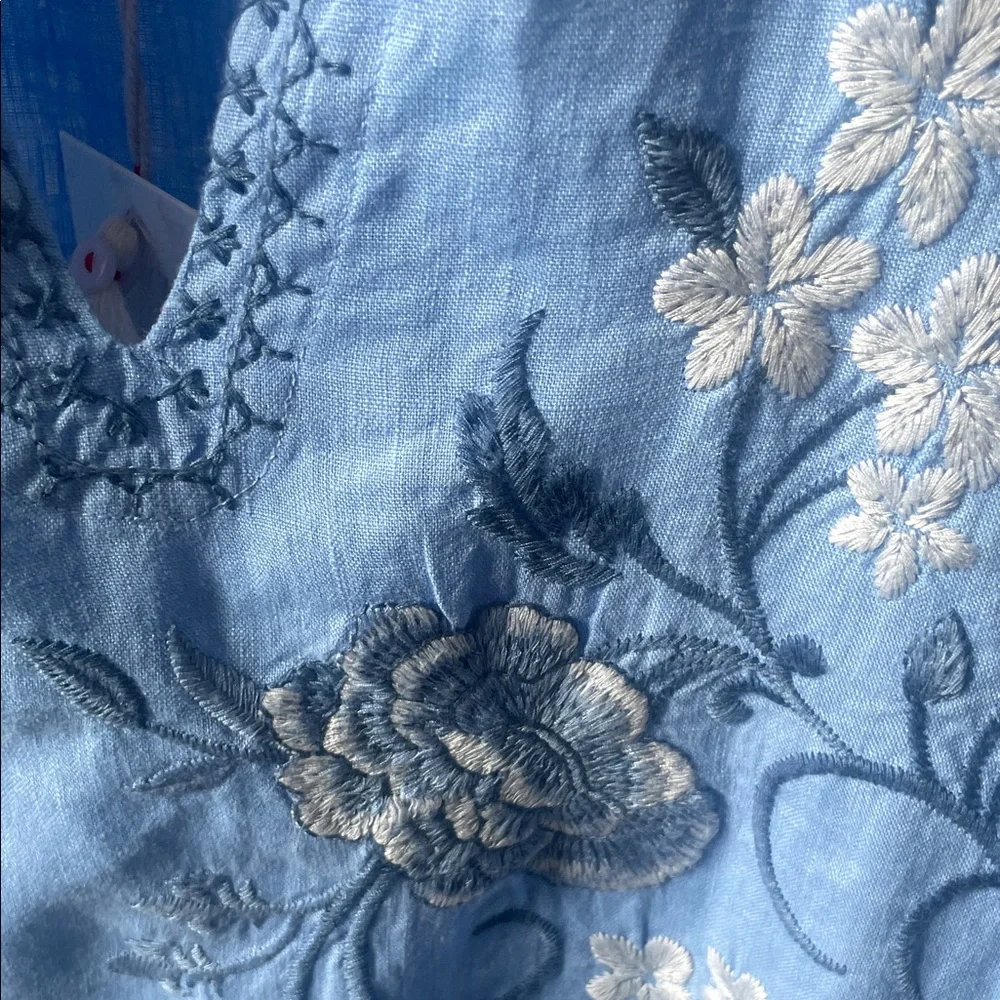 Johnny Was Embroidered Light Blue Floral Tunic - Picture 5 of 12